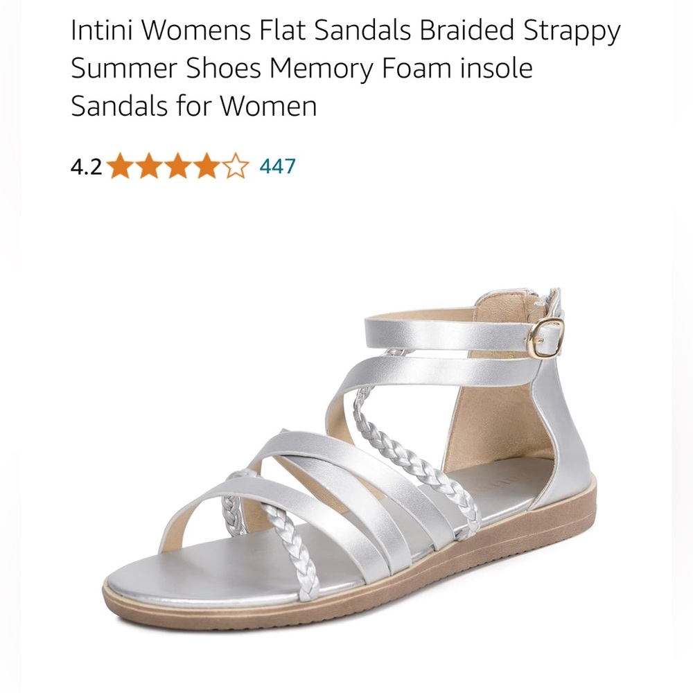 INTINI Women's Silver Braided Flat Sandals size 41 new no box
